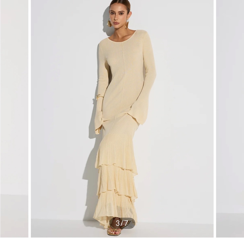 Layered Cream Ruffled Hem Knit Maxi Dress - Picture 3 of 11